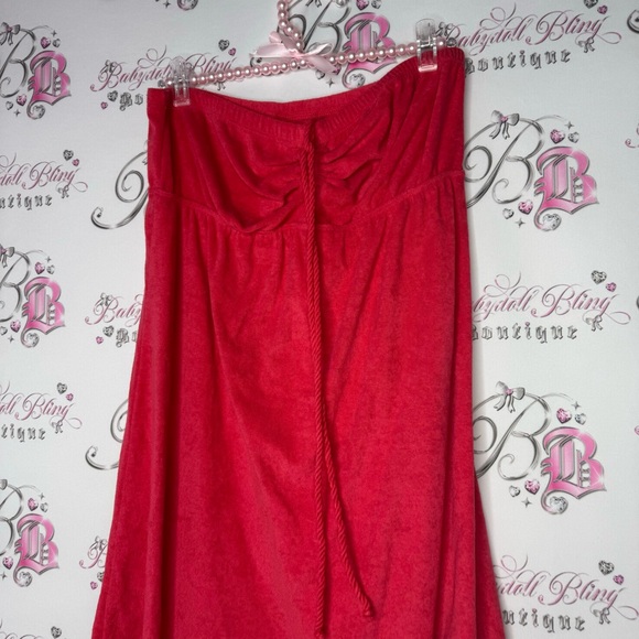 Dress terry cloth red towel cinch strapless or halter sexy bust flattering beach - Picture 3 of 6